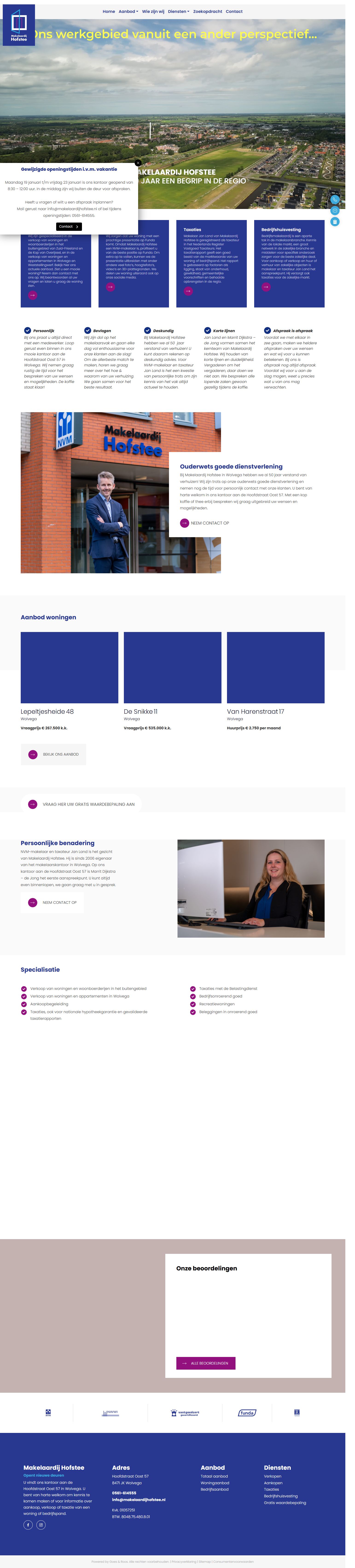 Screenshot van de website van www.makelaardijhofstee.nl