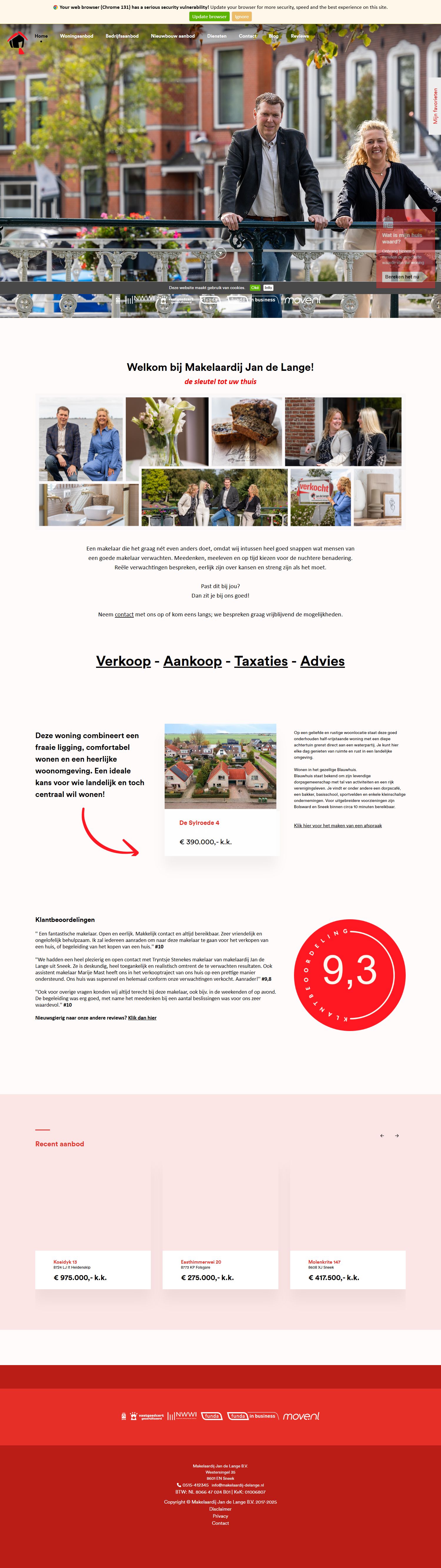 Screenshot van de website van www.makelaardij-delange.nl