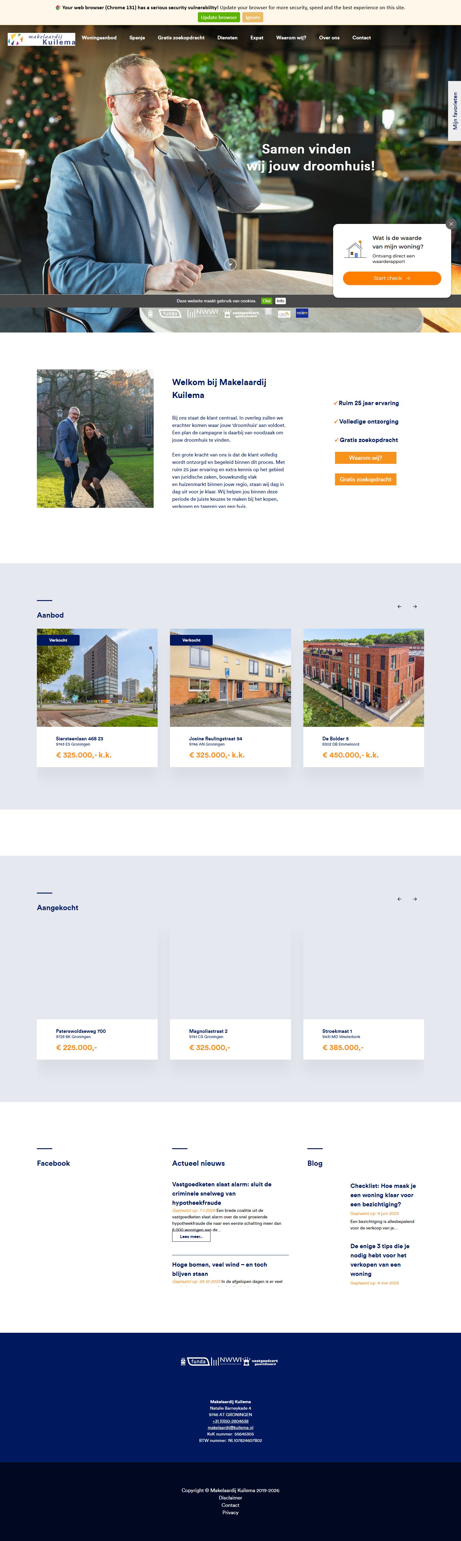 Screenshot van de website van www.kuilema.nl