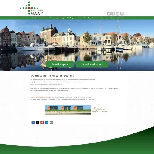 Screenshot van de website van www.makelaardijmaat.nl