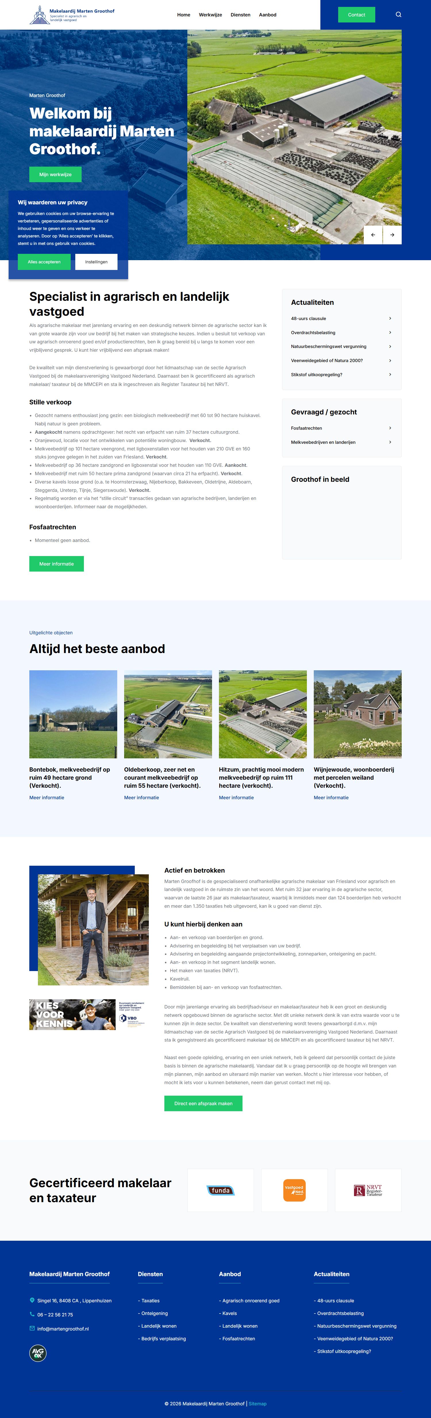 Screenshot van de website van www.martengroothof.nl