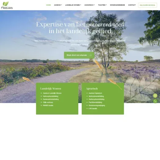 Screenshot van de website van www.makelaardijmeeuwis.nl