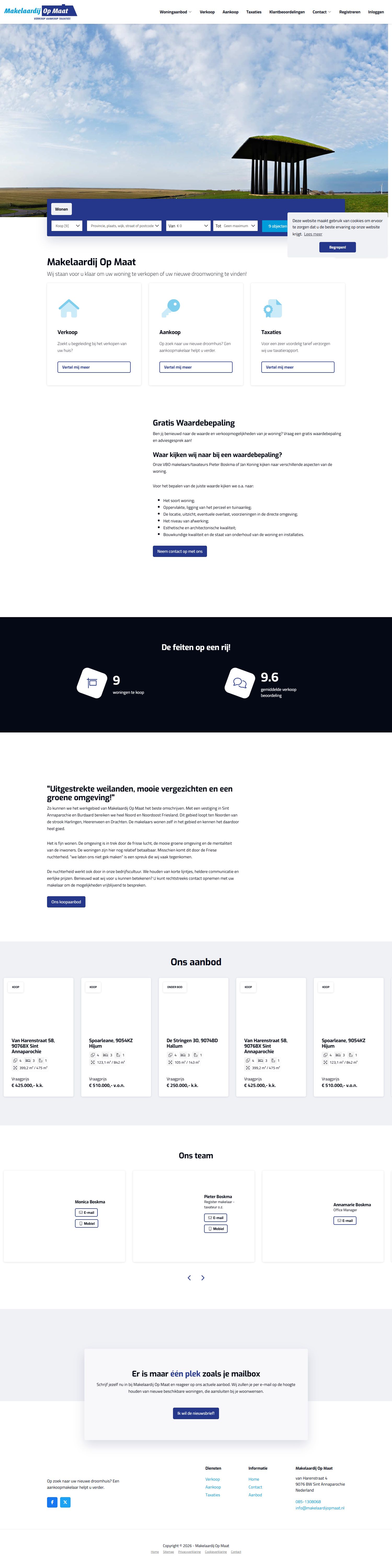 Screenshot van de website van www.makelaardijopmaat.nl