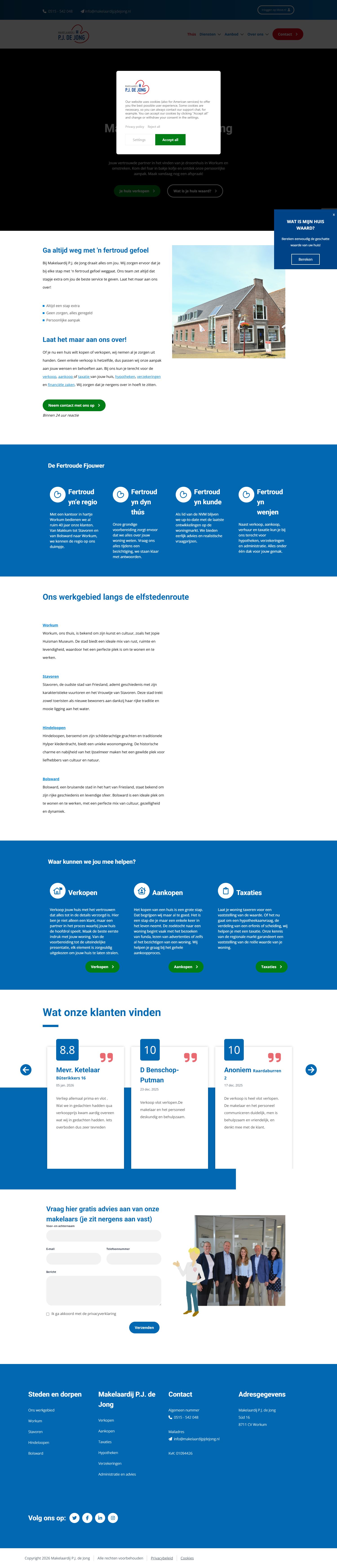 Screenshot van de website van www.makelaardijpjdejong.nl