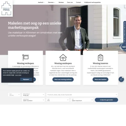 Screenshot der Website von www.makelaardijprins.nl