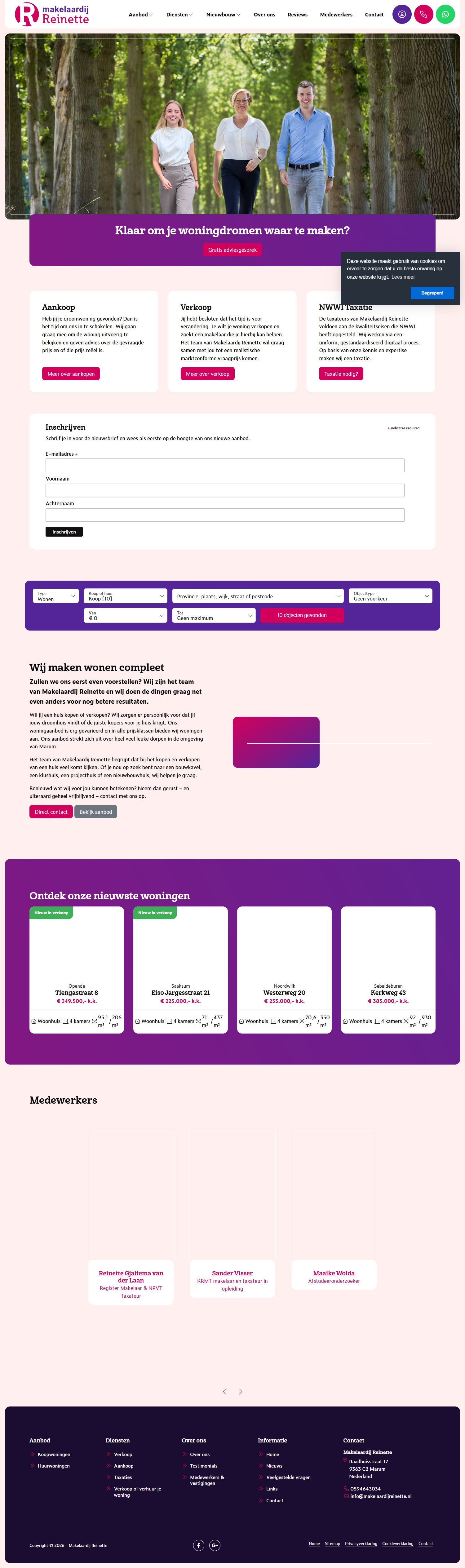 Screenshot van de website van www.makelaardijreinette.nl