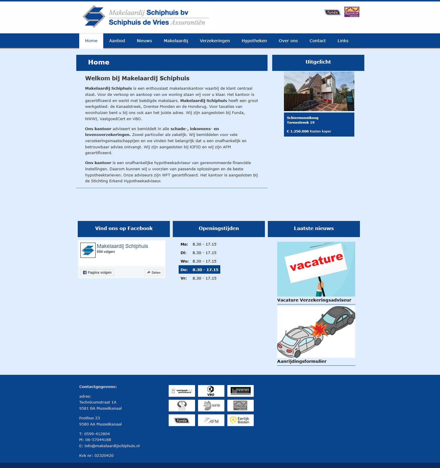 Screenshot van de website van www.makelaardijschiphuis.nl