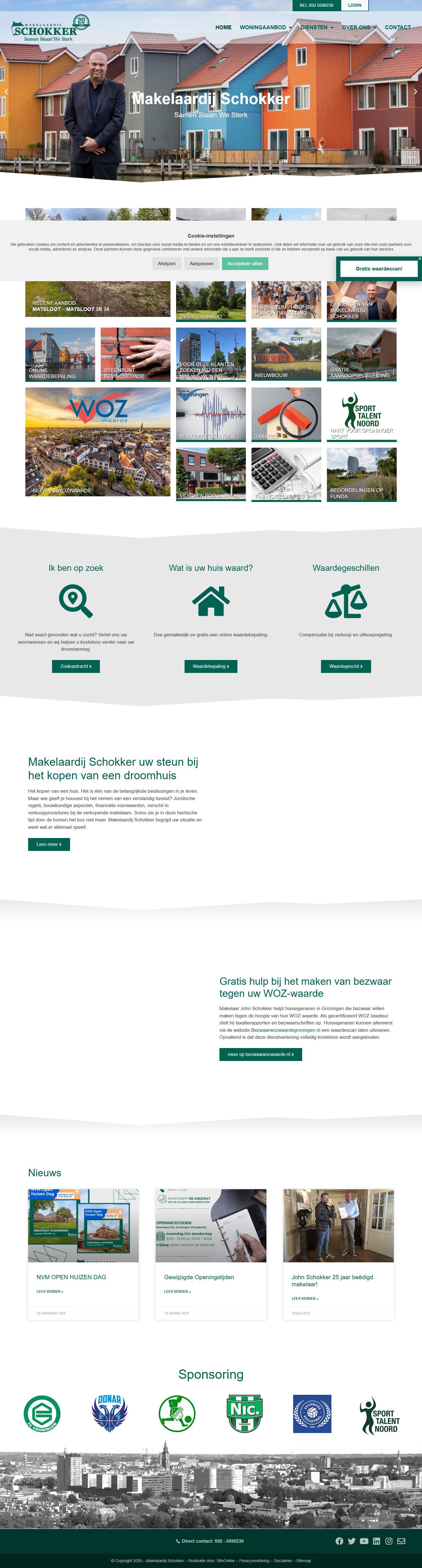 Screenshot van de website van www.makelaardijschokker.nl