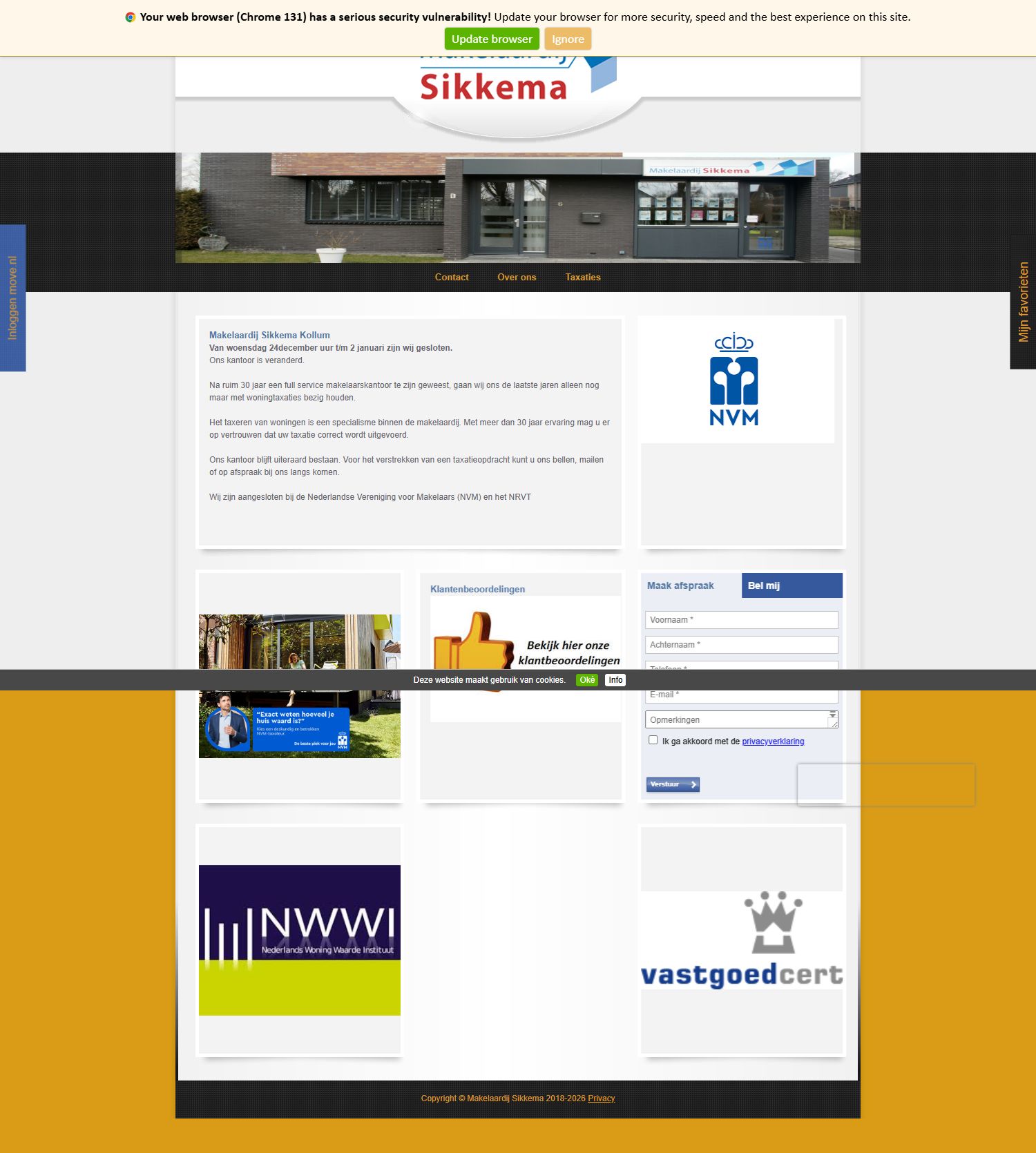 Screenshot van de website van www.sikkemamakelaar.nl
