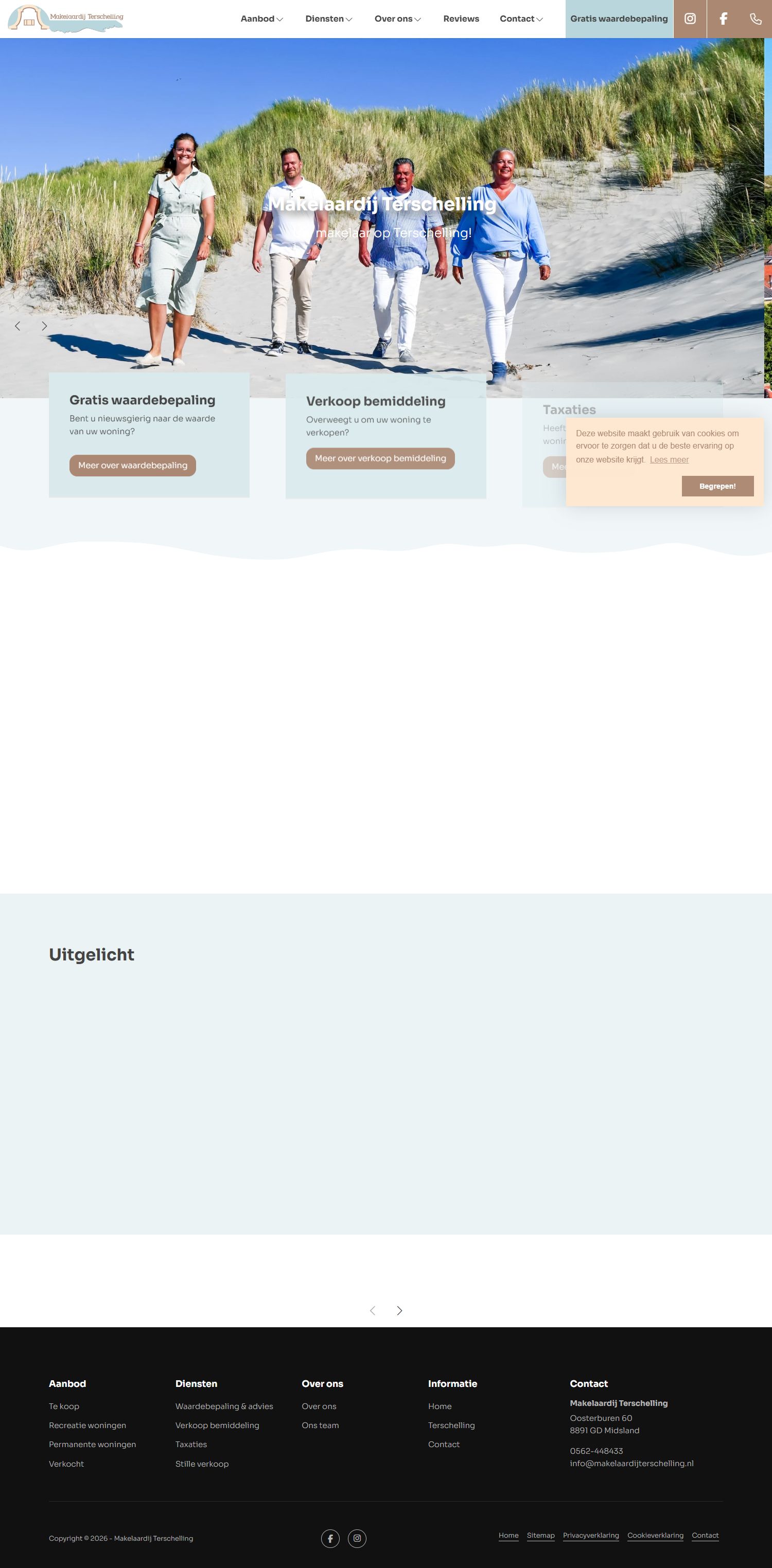Screenshot van de website van www.makelaardijterschelling.nl