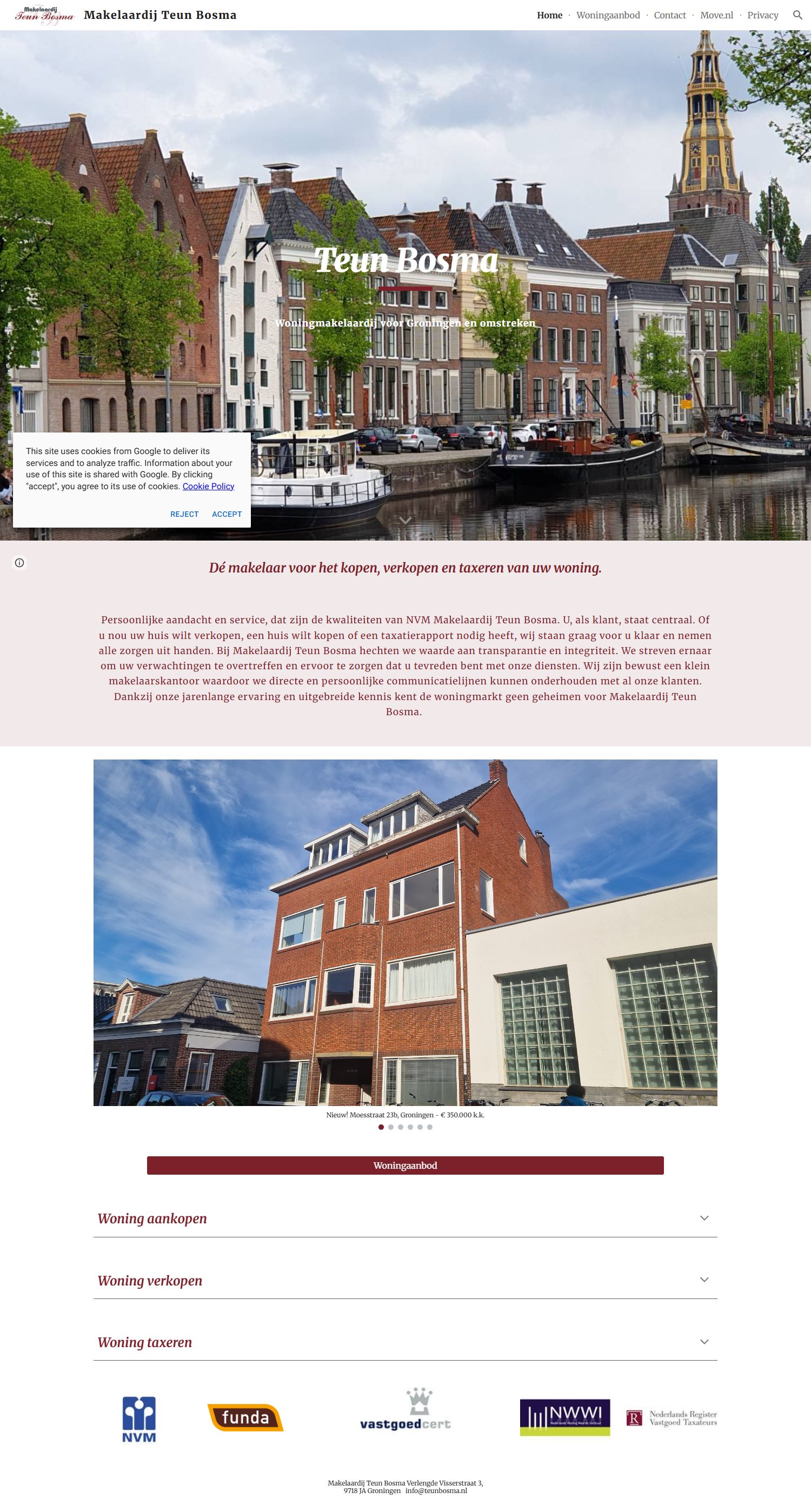 Screenshot van de website van www.teunbosma.nl