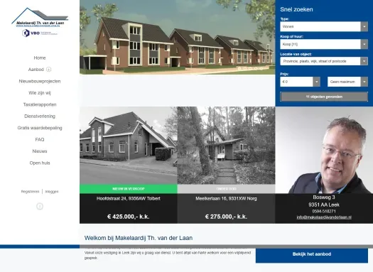 Screenshot of the website of www.makelaardijvanderlaan.nl