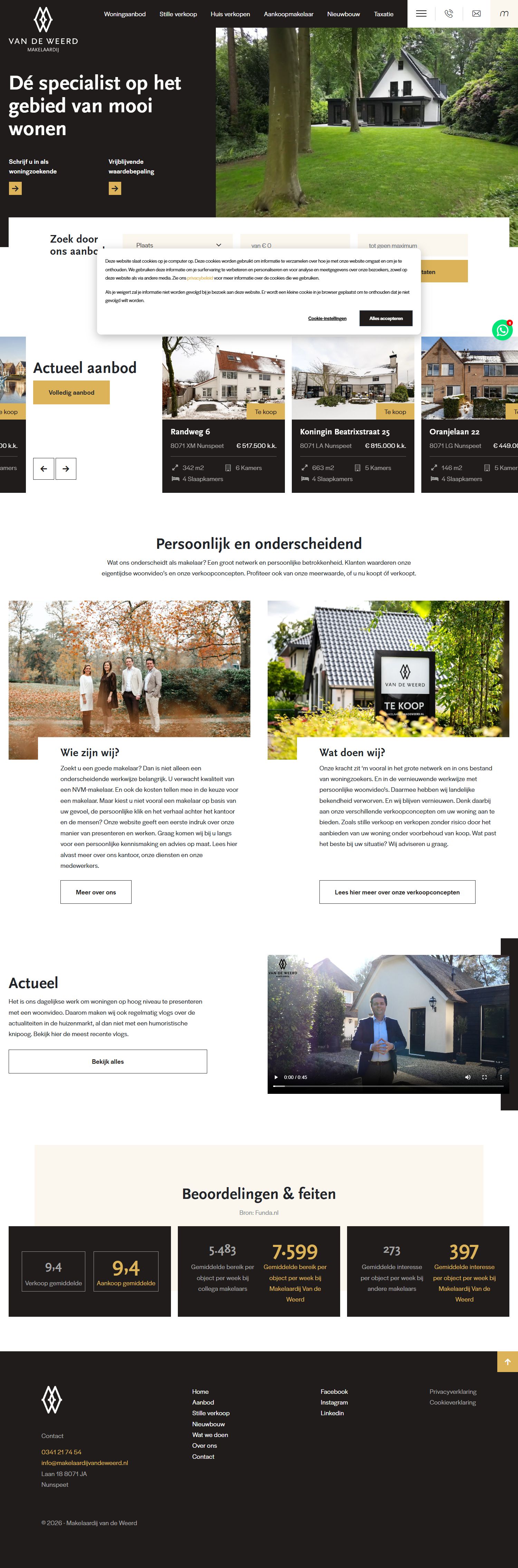 Screenshot van de website van www.makelaardijvandeweerd.nl