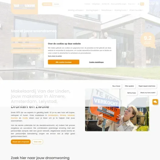 Screenshot of the website of www.vanderlinden.nl
