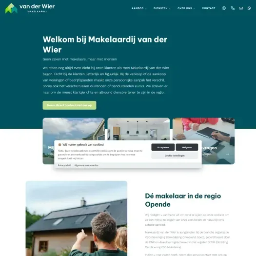 Screenshot van de website van www.makelaardijvanderwier.nl