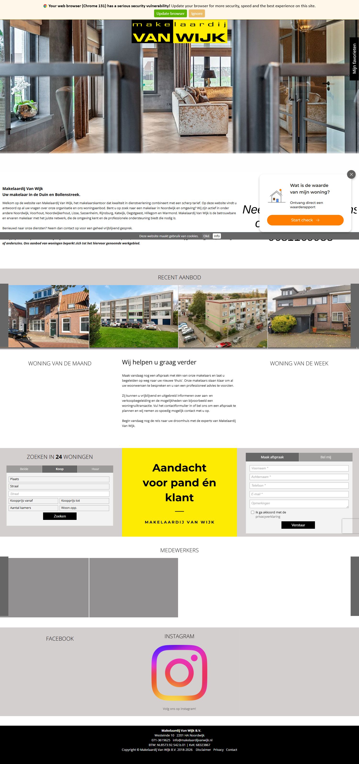 Screenshot van de website van www.makelaardijvanwijk.nl