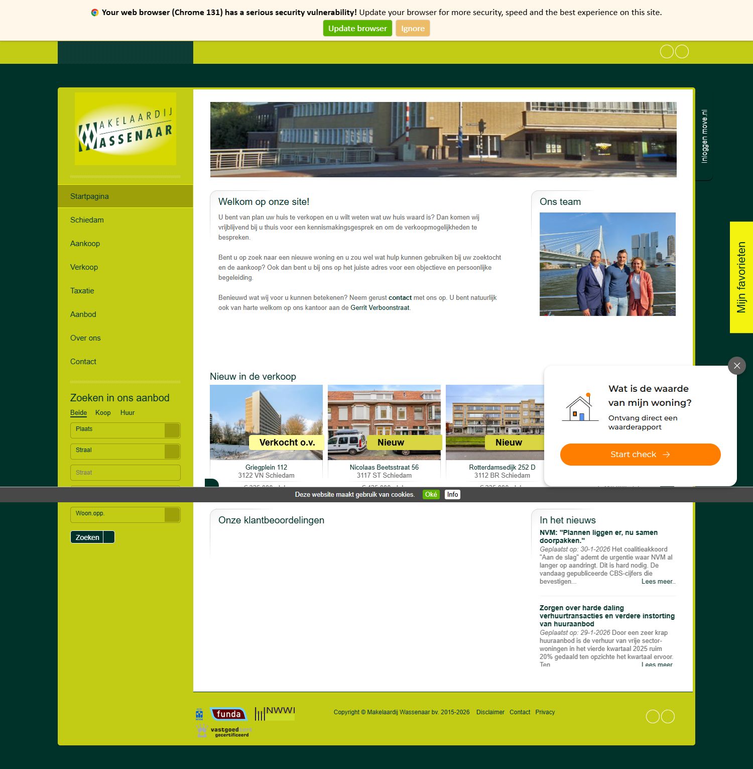 Screenshot van de website van www.makelaardijwassenaar.nl