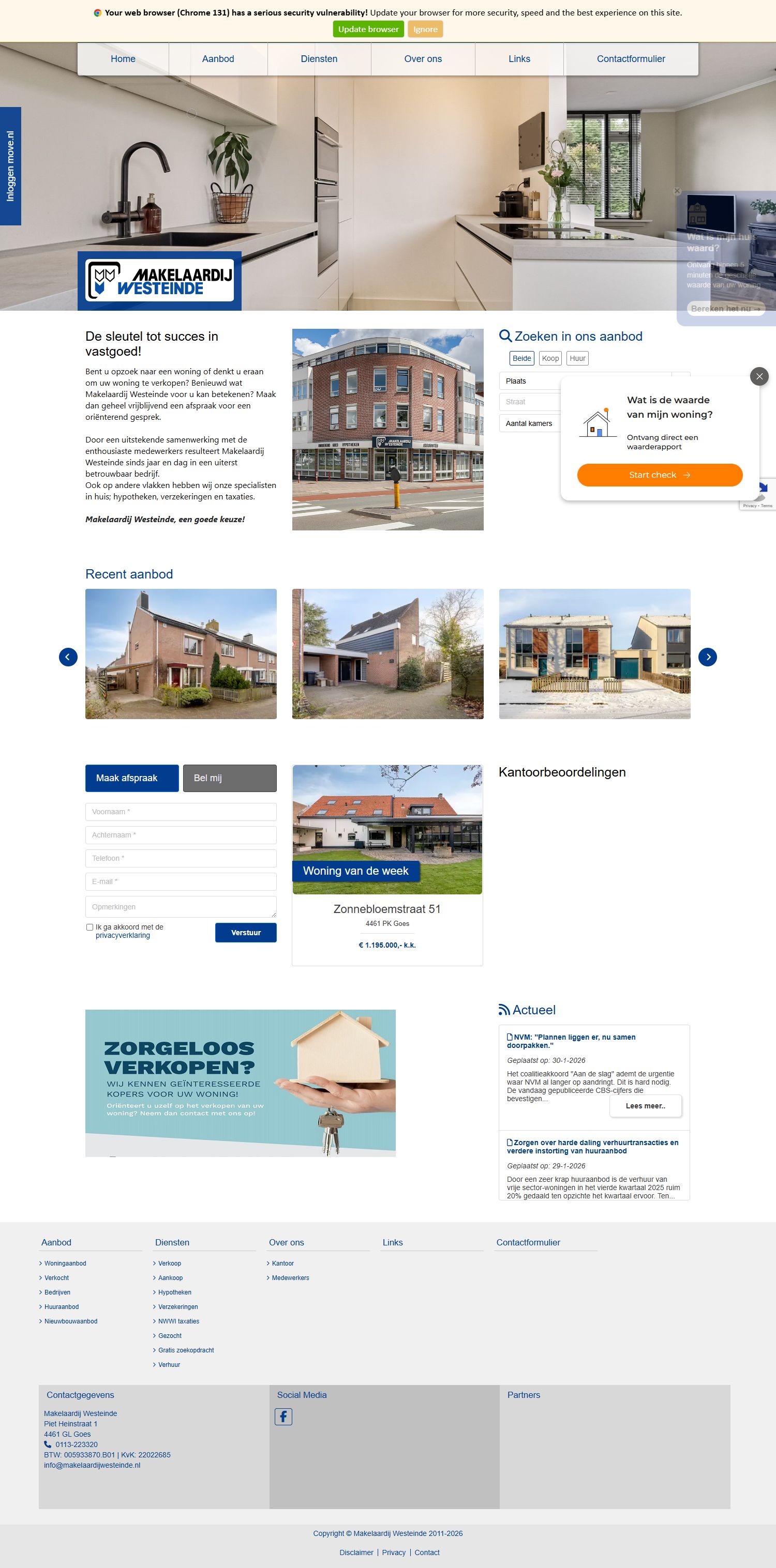 Screenshot van de website van www.makelaardijwesteinde.nl