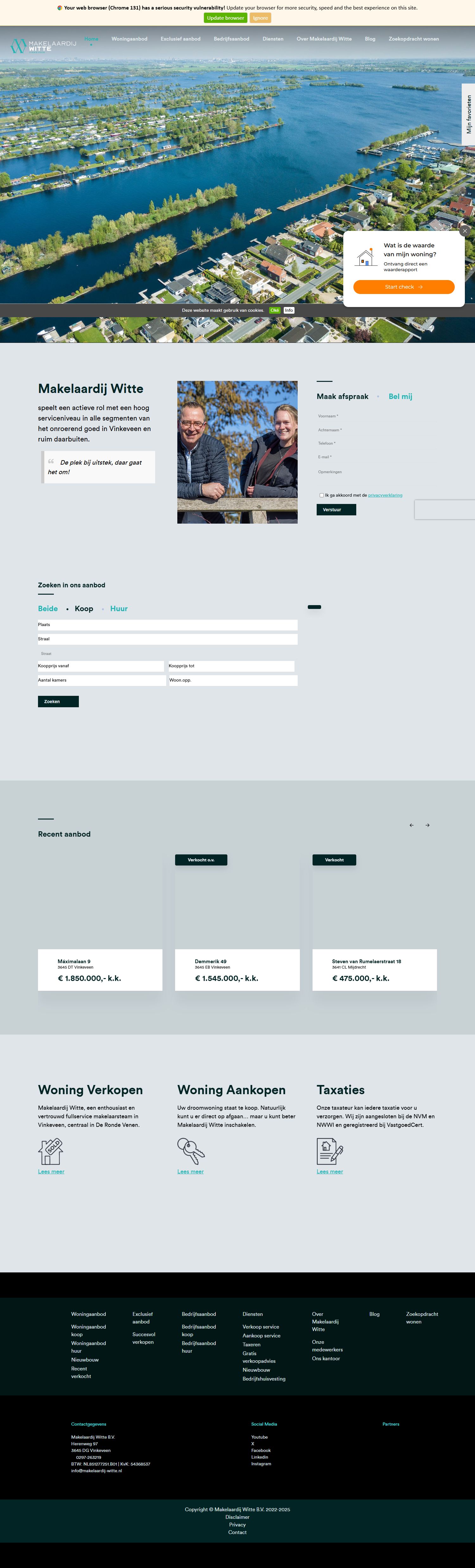 Screenshot van de website van www.makelaardij-witte.nl