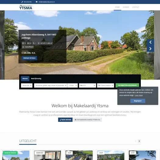Screenshot van de website van www.makelaardij-ytsma.nl