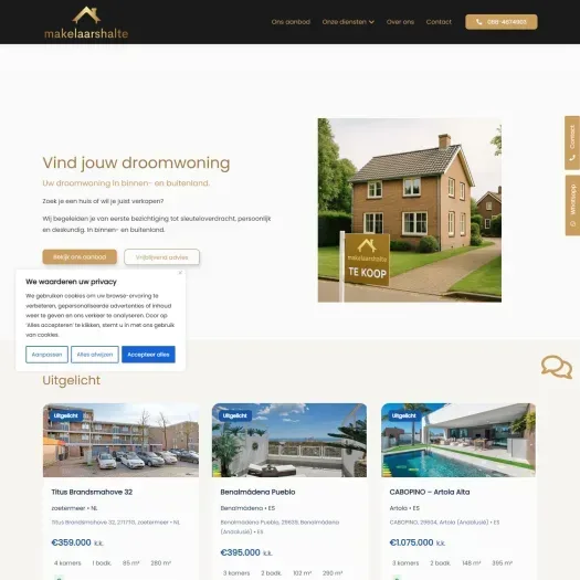 Screenshot van de website van www.makelaarshalte.nl