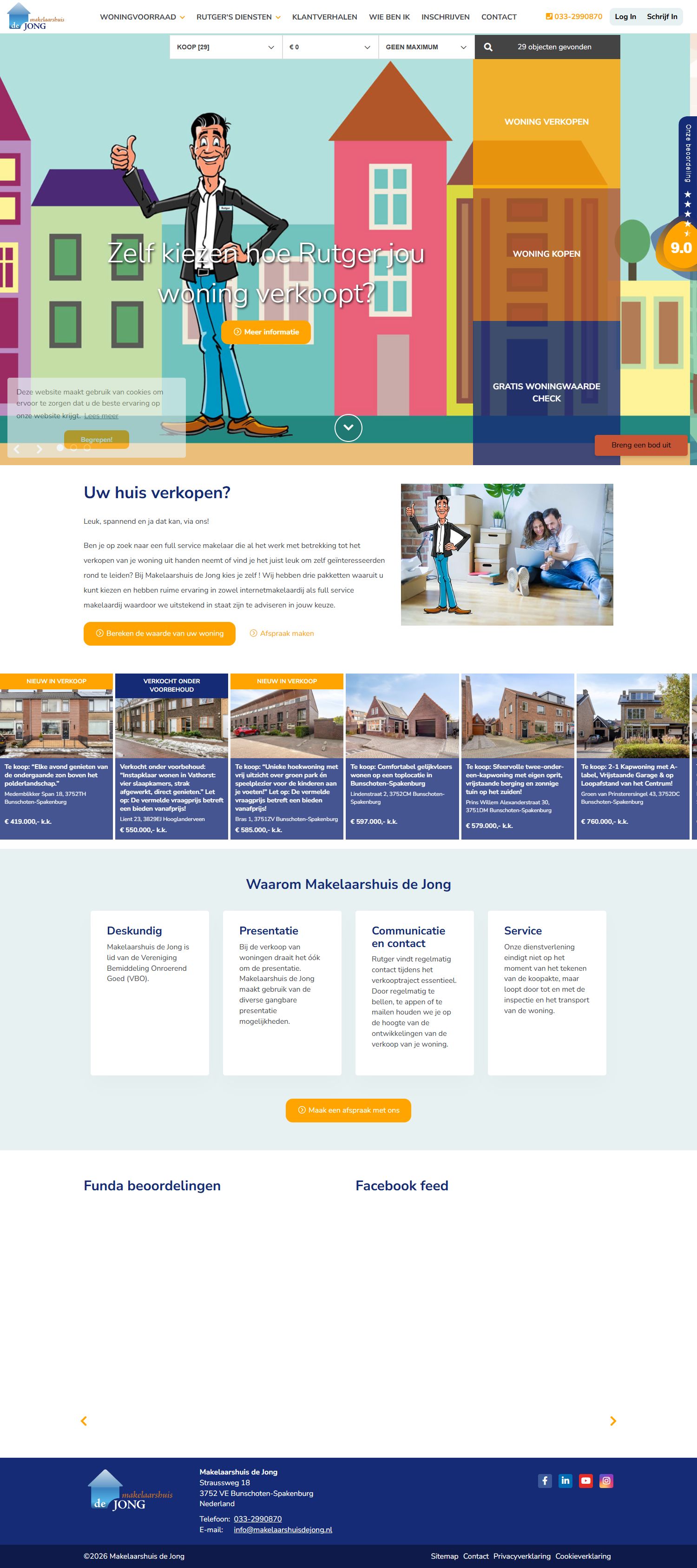 Screenshot van de website van www.makelaarshuisdejong.nl