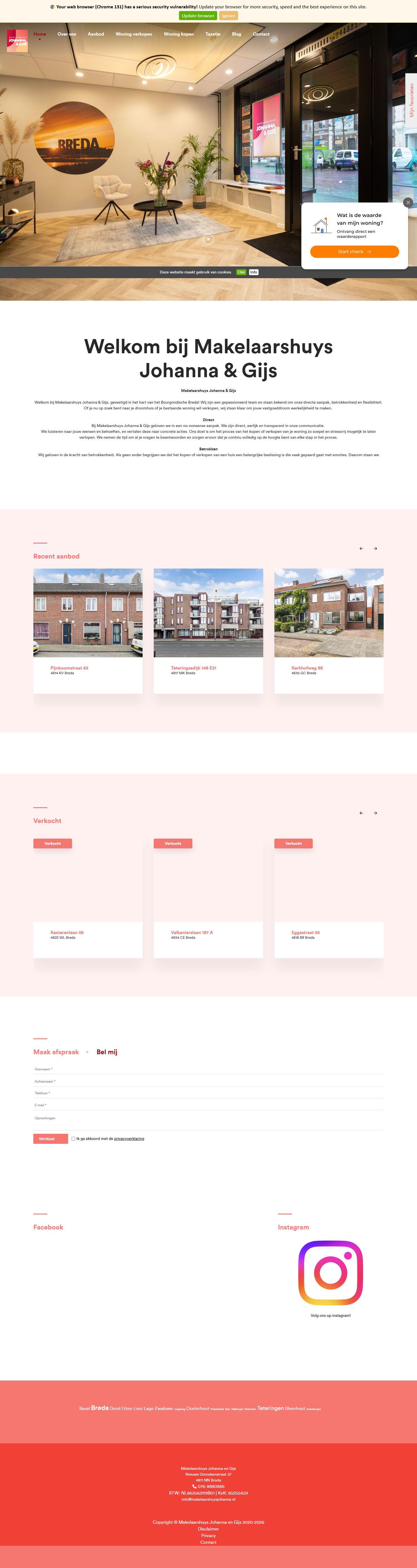Screenshot van de website van makelaarshuysjohanna.nl
