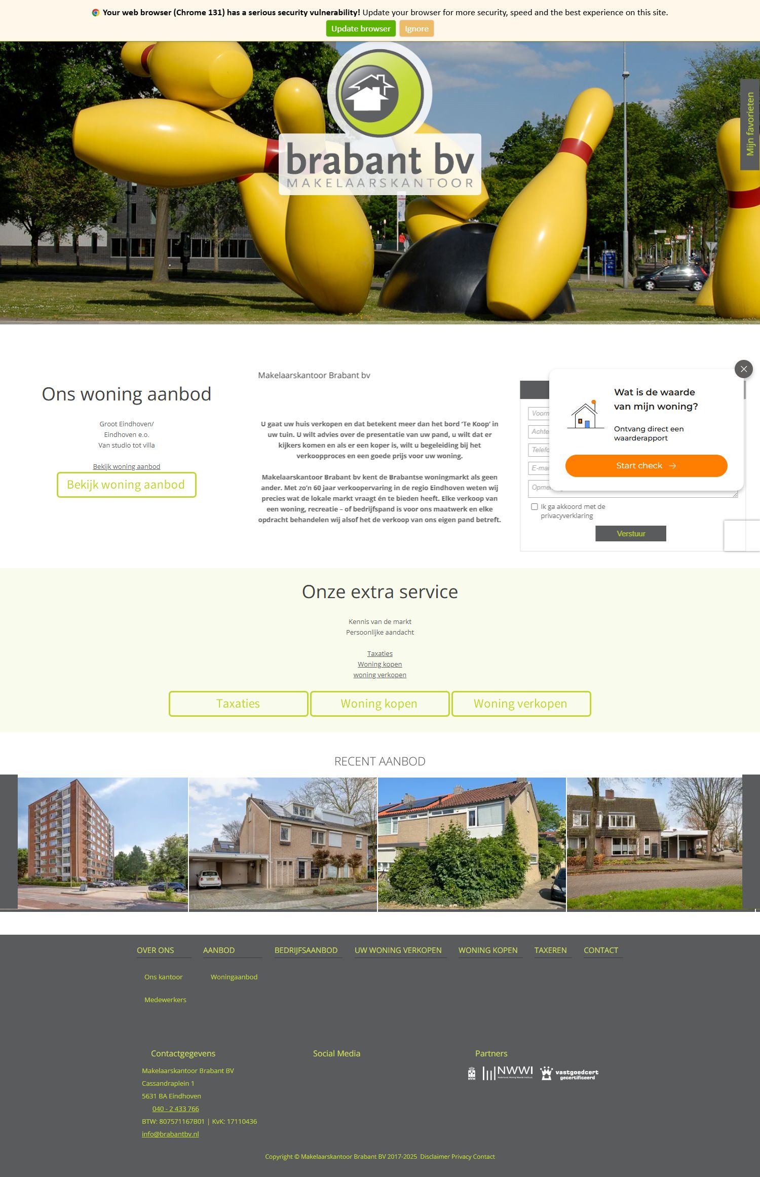 Screenshot van de website van www.brabantbv.nl