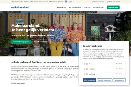 Screenshot der Website von www.makelaarsland.nl
