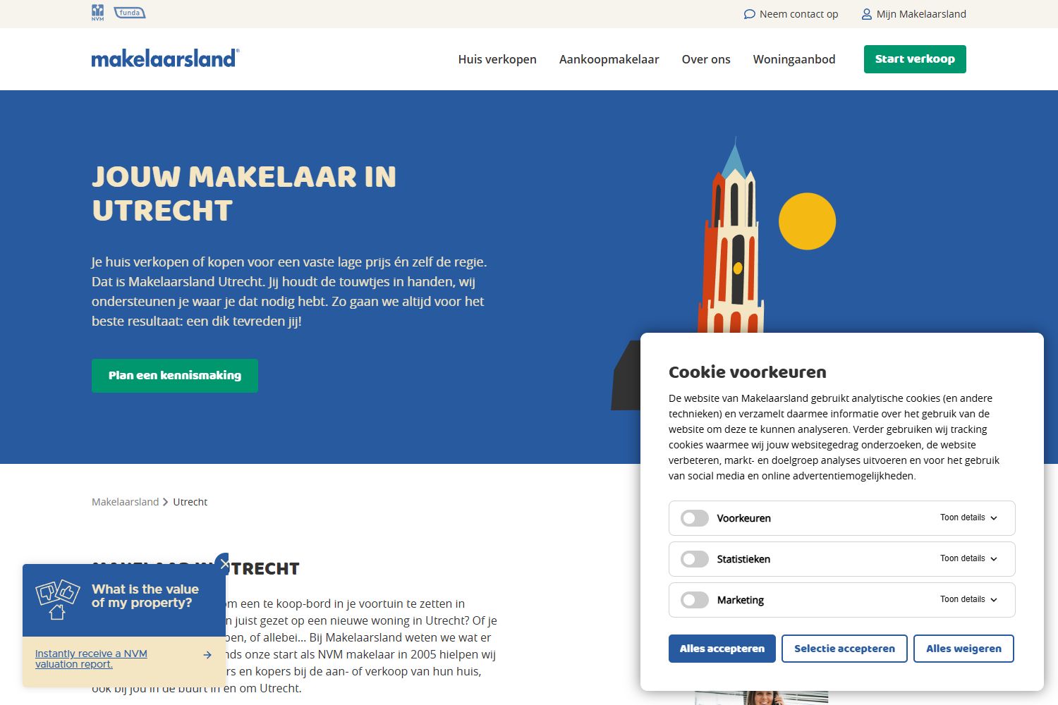 Screenshot van de website van www.makelaarsland.nl
