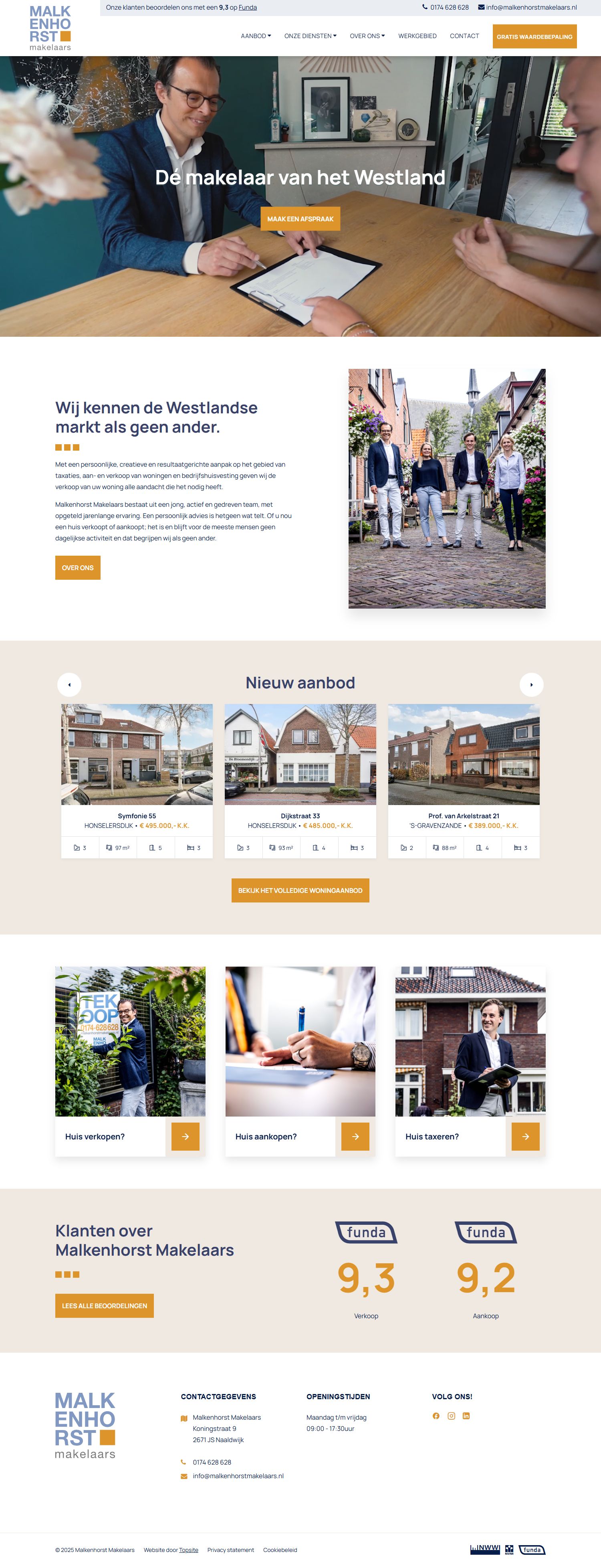 Screenshot van de website van www.malkenhorstmakelaars.nl