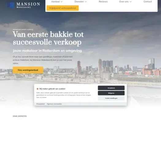 Screenshot van de website van www.mansionmakelaardij.nl