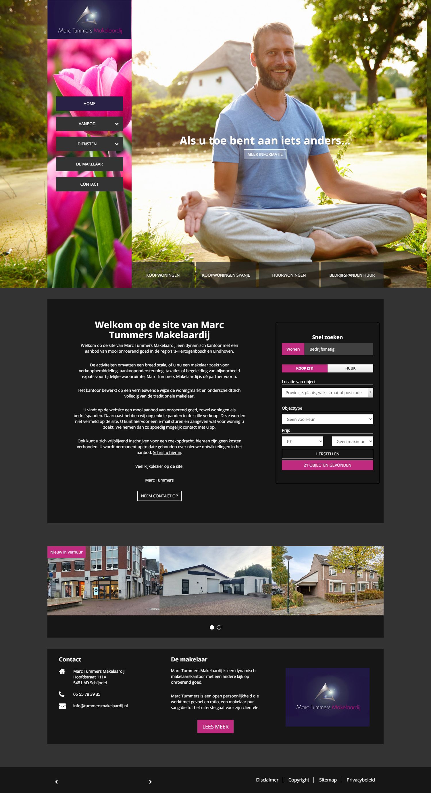 Screenshot van de website van www.tummersmakelaardij.nl