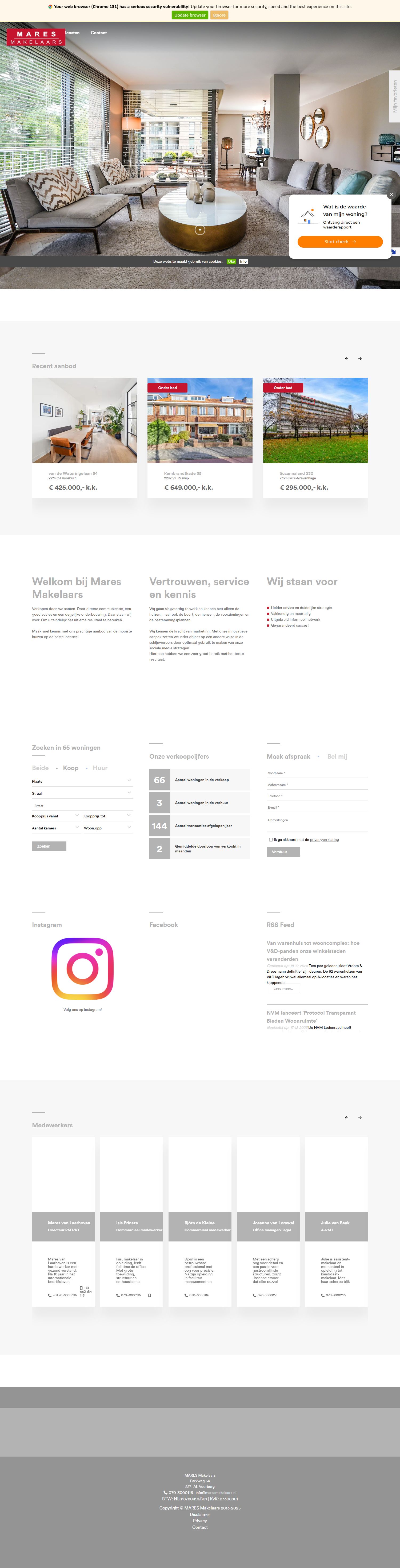 Screenshot van de website van www.maresmakelaars.nl
