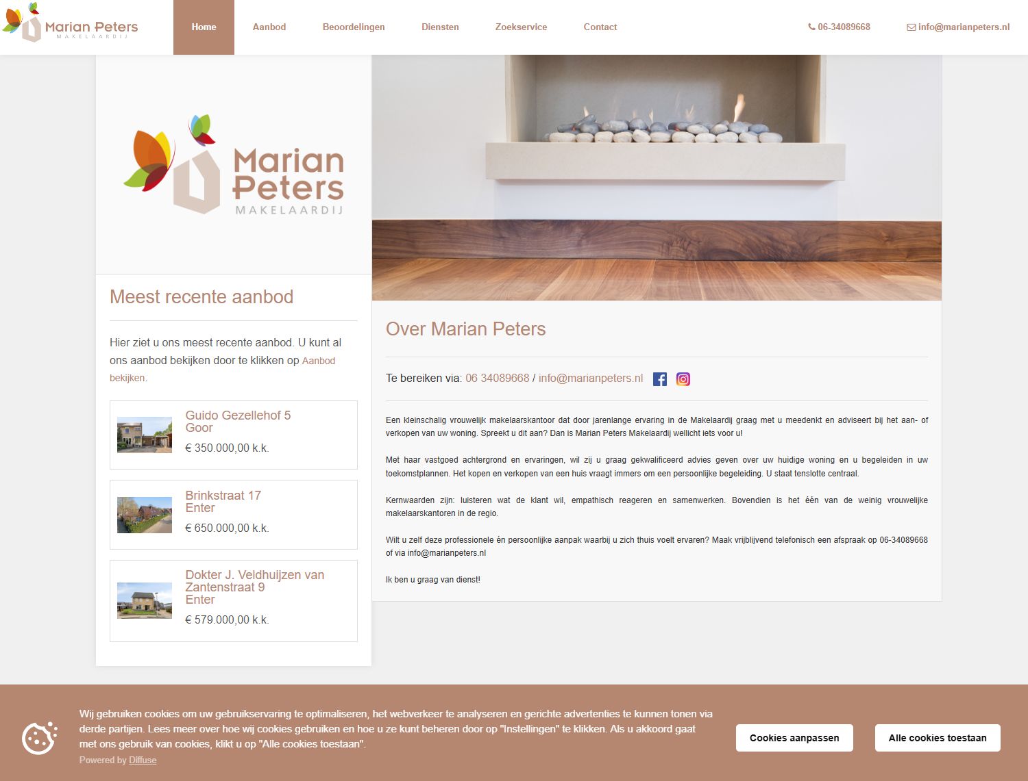 Screenshot van de website van www.marianpeters.nl