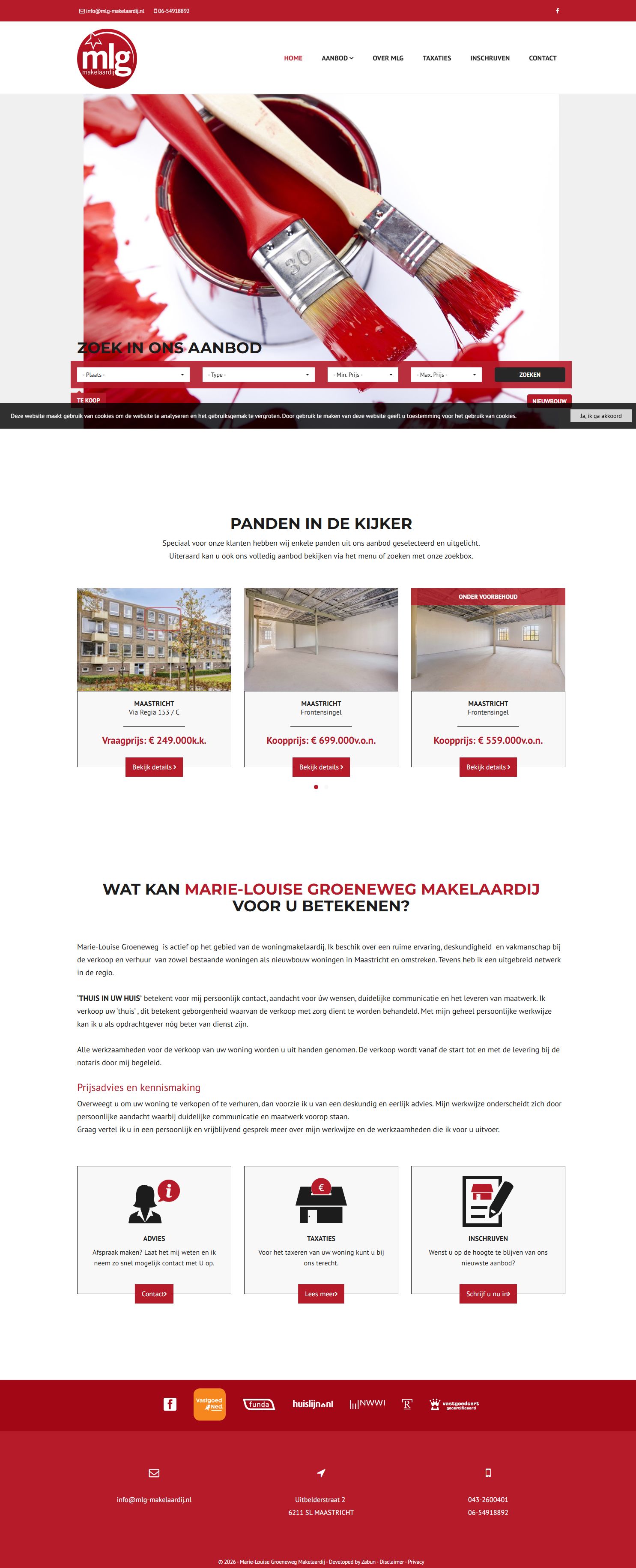 Screenshot van de website van mlg-makelaardij.nl