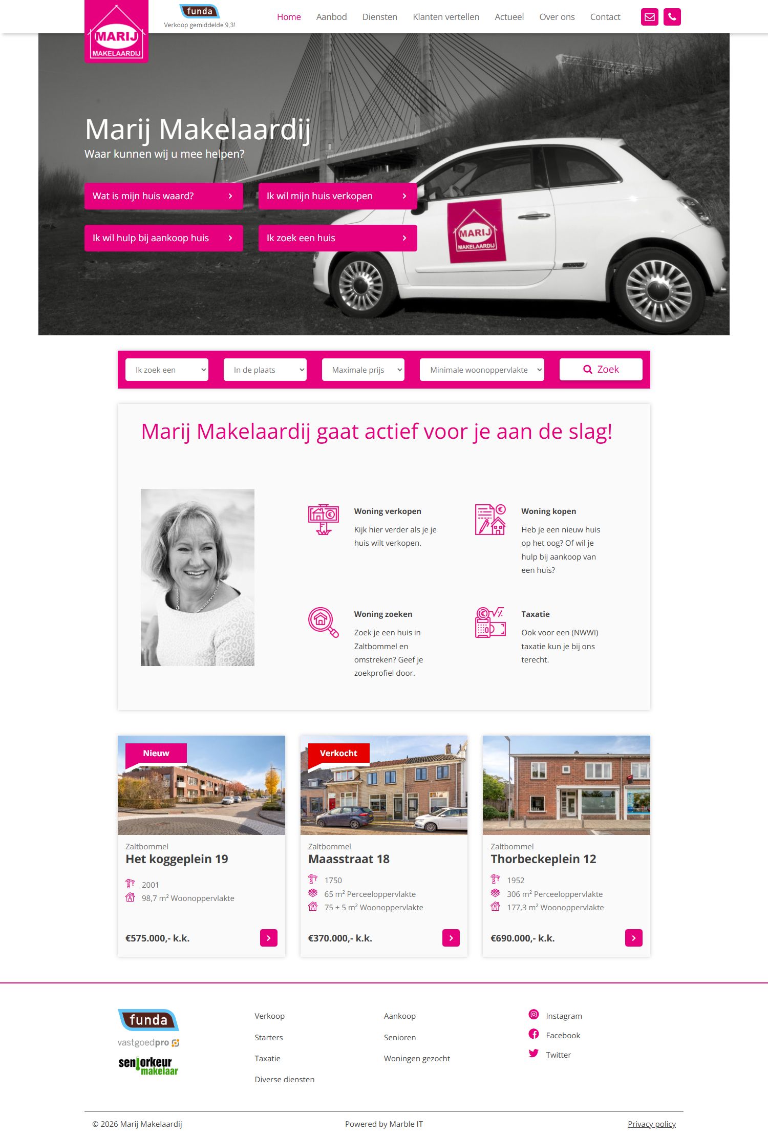 Screenshot van de website van www.marijmakelaardij.nl