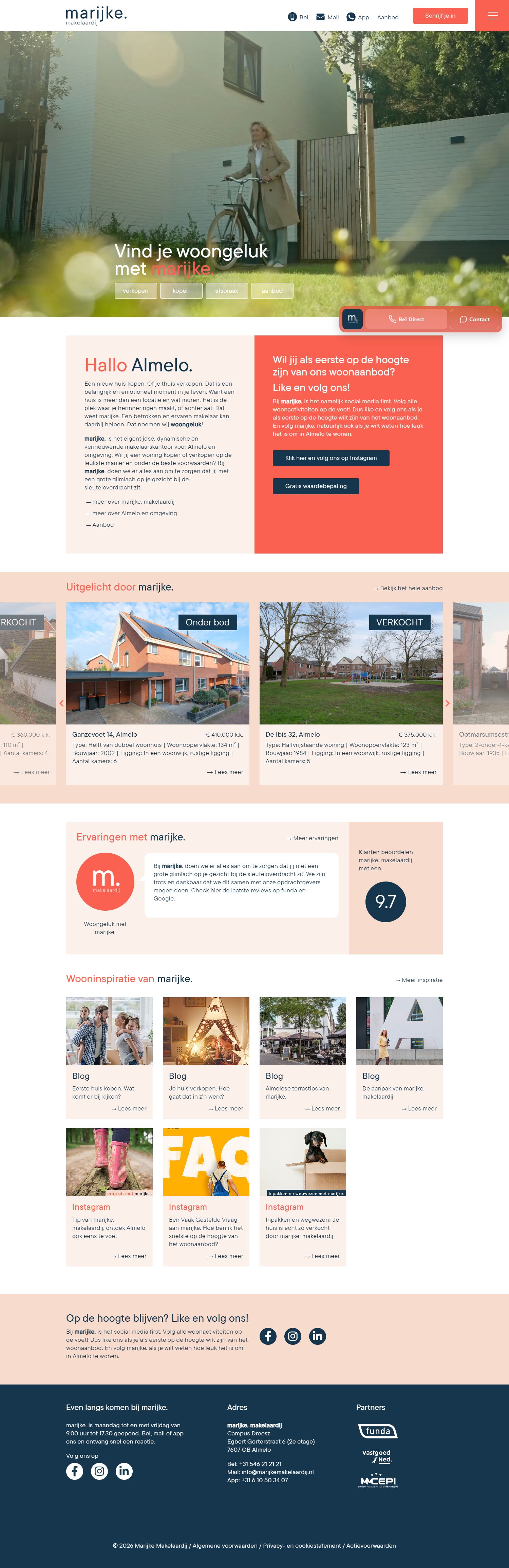 Screenshot van de website van www.marijkemakelaardij.nl