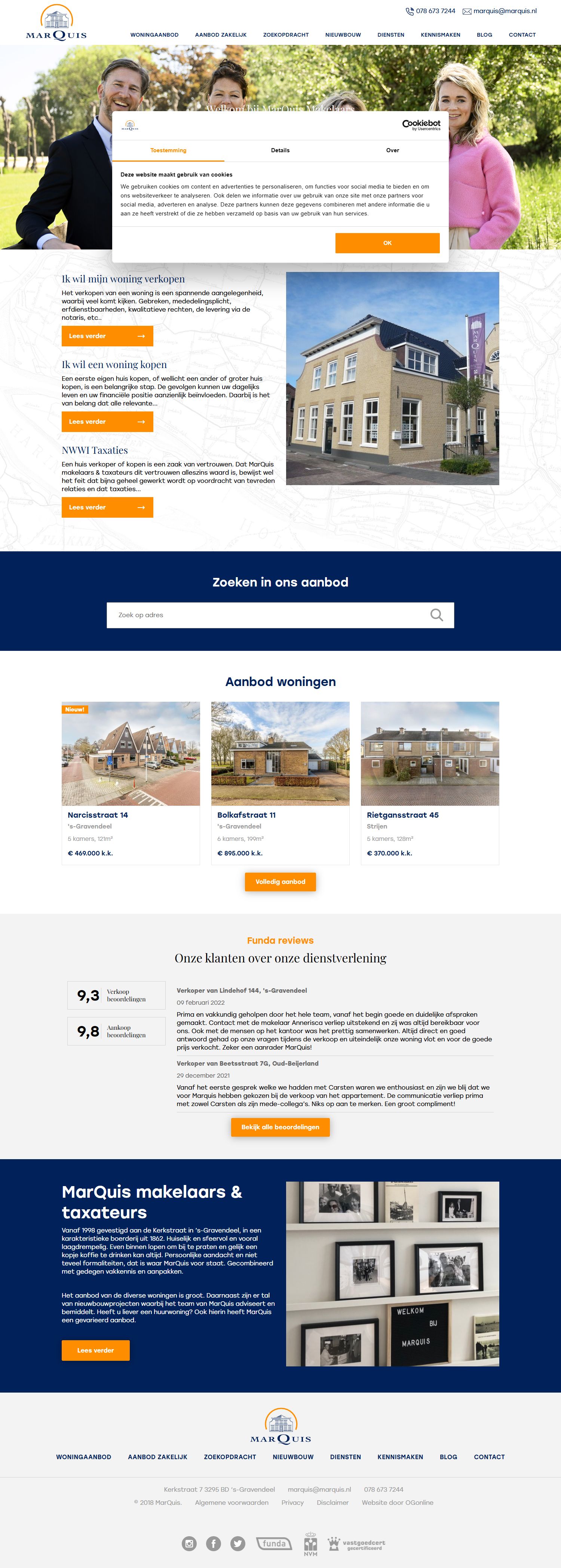 Screenshot van de website van www.marquis.nl