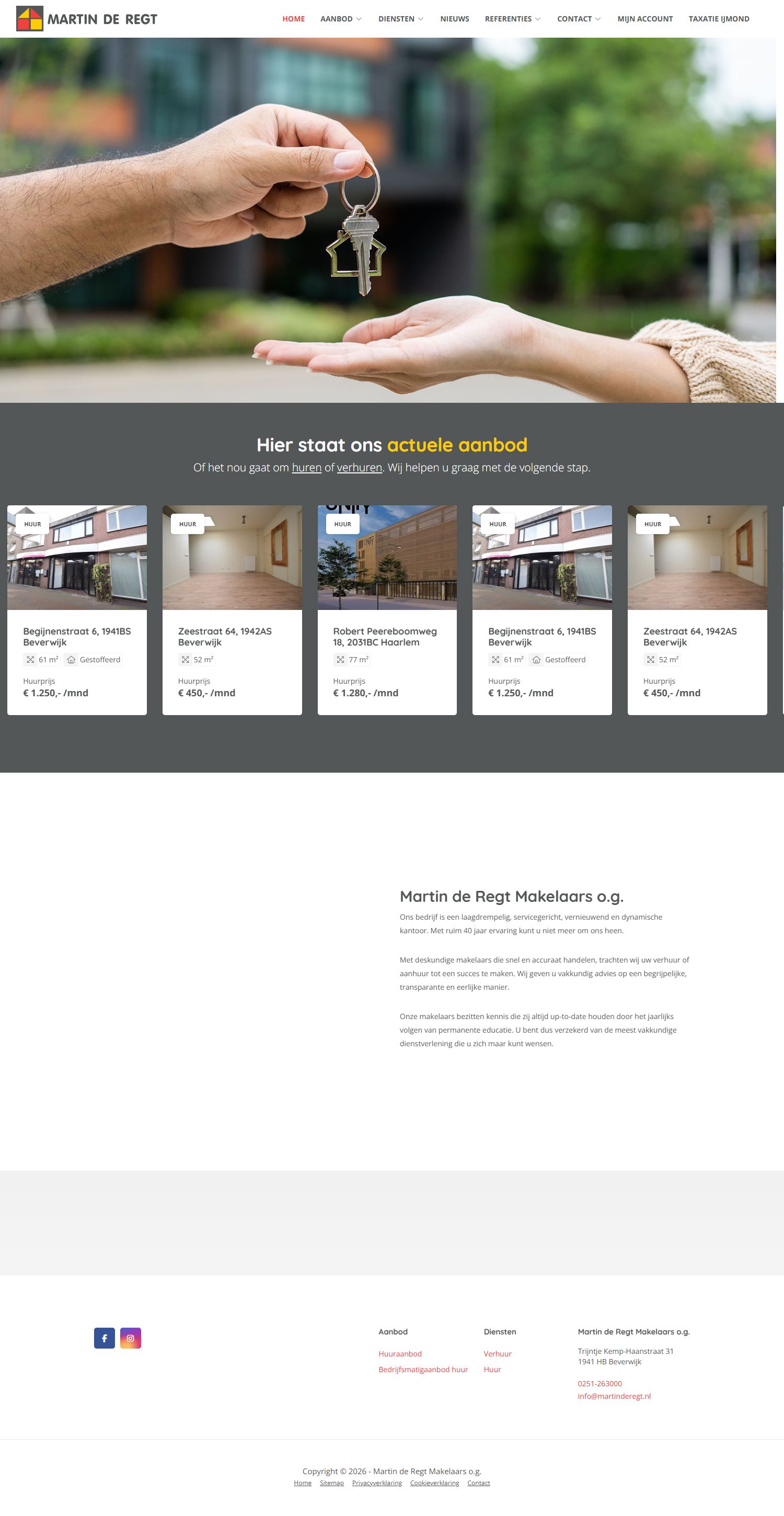 Screenshot van de website van www.martinderegt.nl