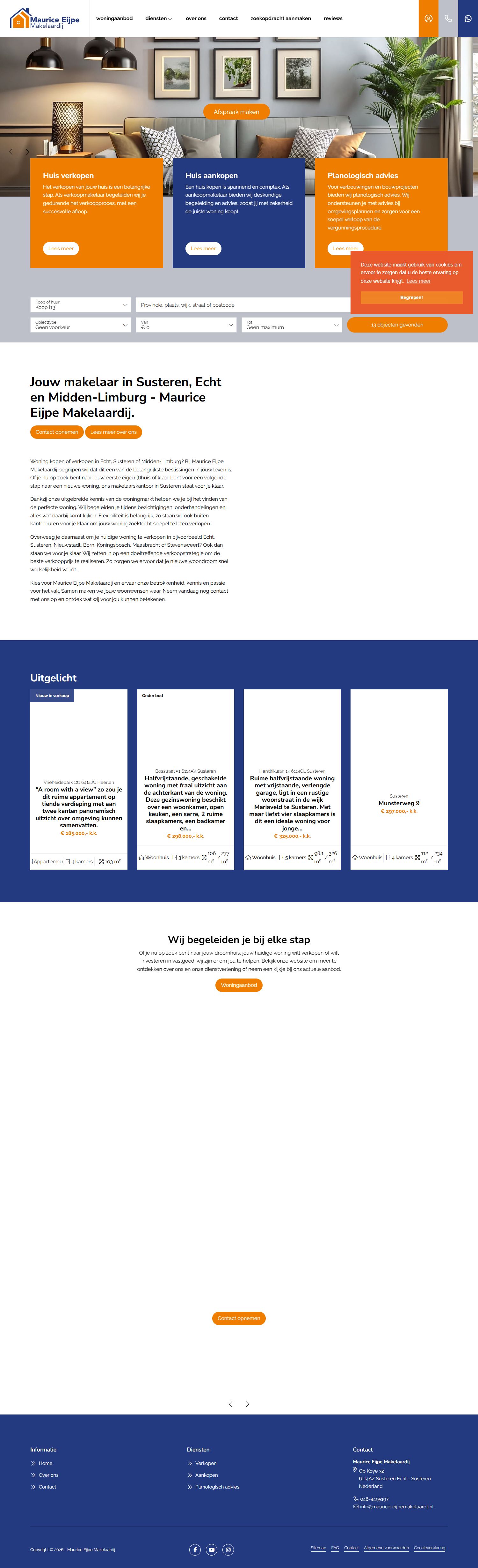 Screenshot van de website van www.maurice-eijpemakelaardij.nl