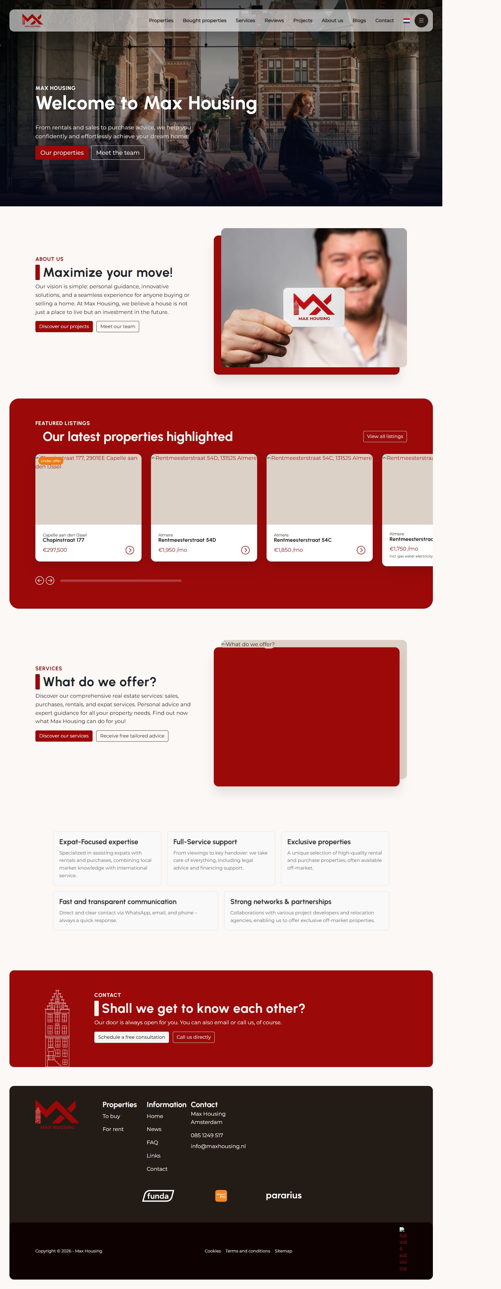 Screenshot van de website van www.maxhousing.nl