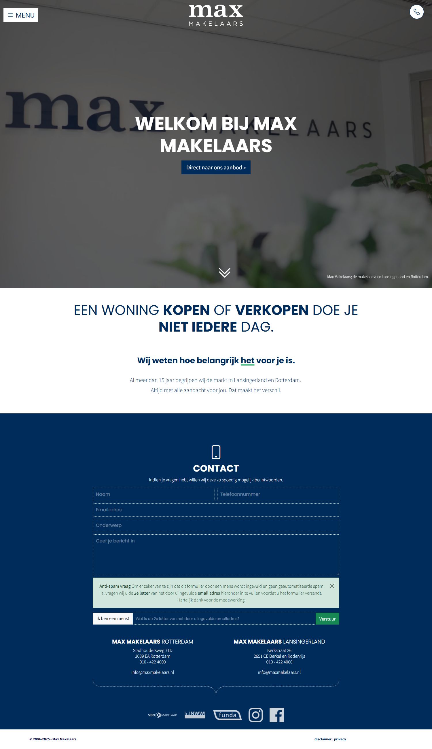 Screenshot van de website van www.maxmakelaars.nl