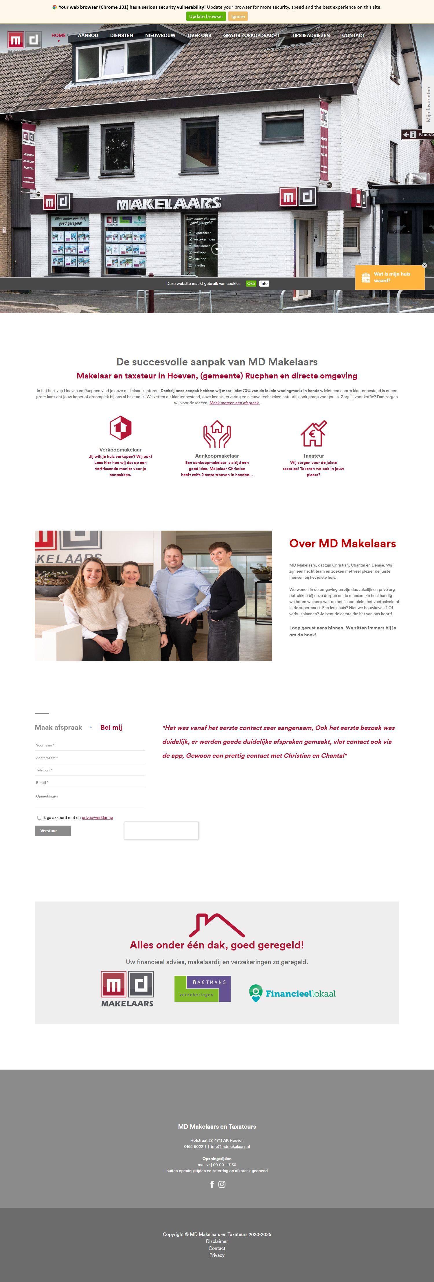 Screenshot van de website van www.mdmakelaars.nl