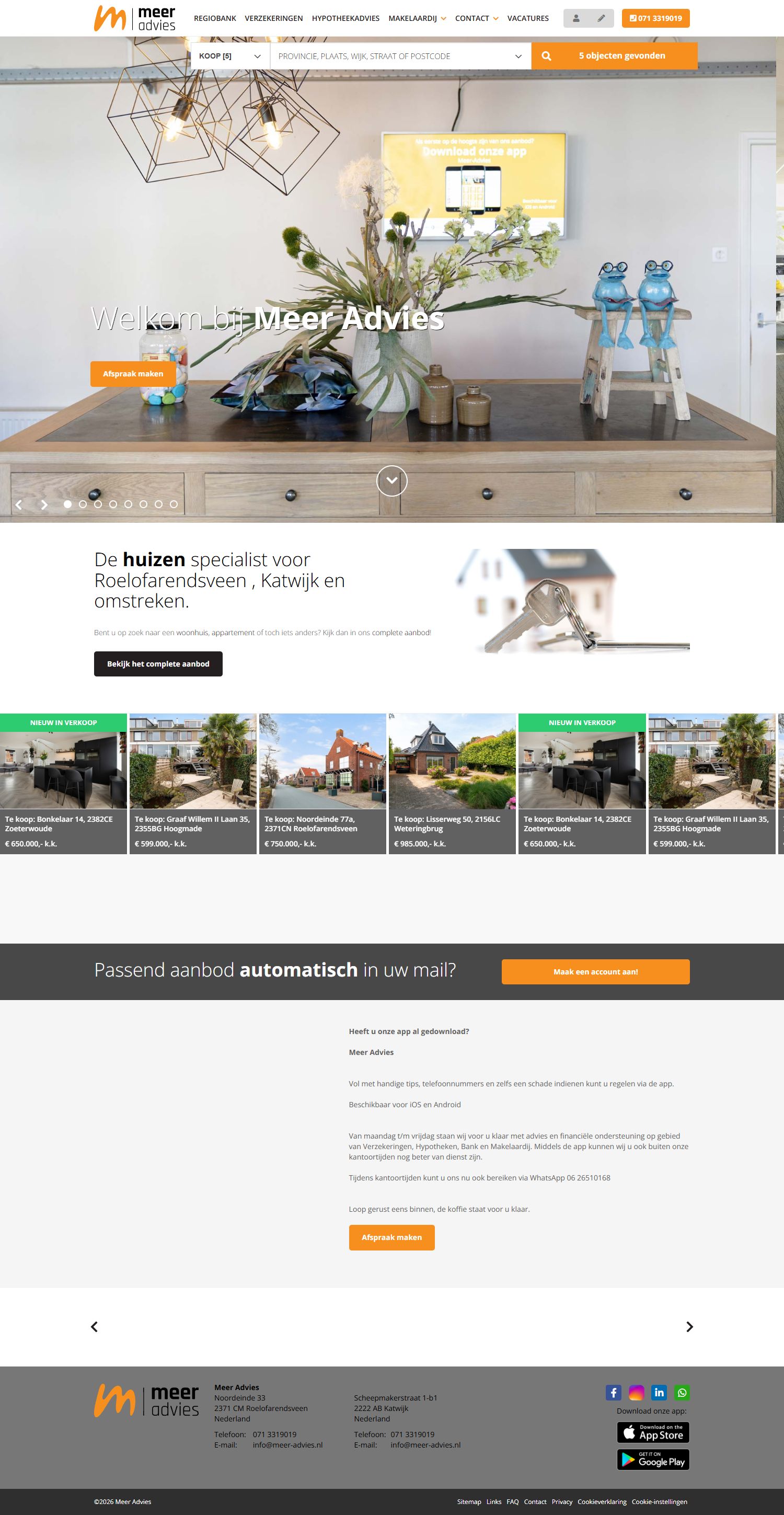 Screenshot van de website van www.meer-advies.nl