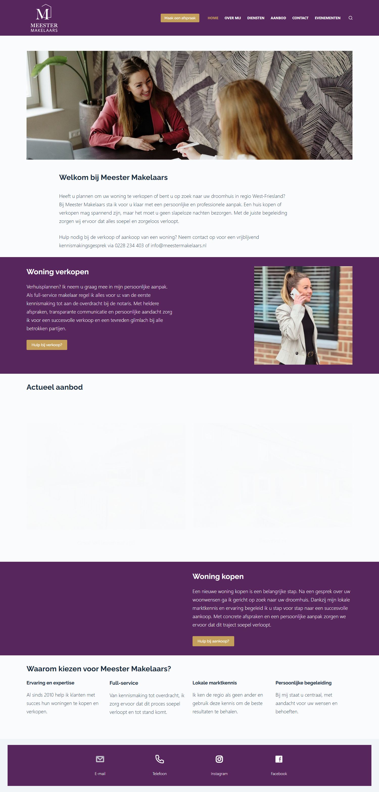 Screenshot van de website van www.meestermakelaars.nl