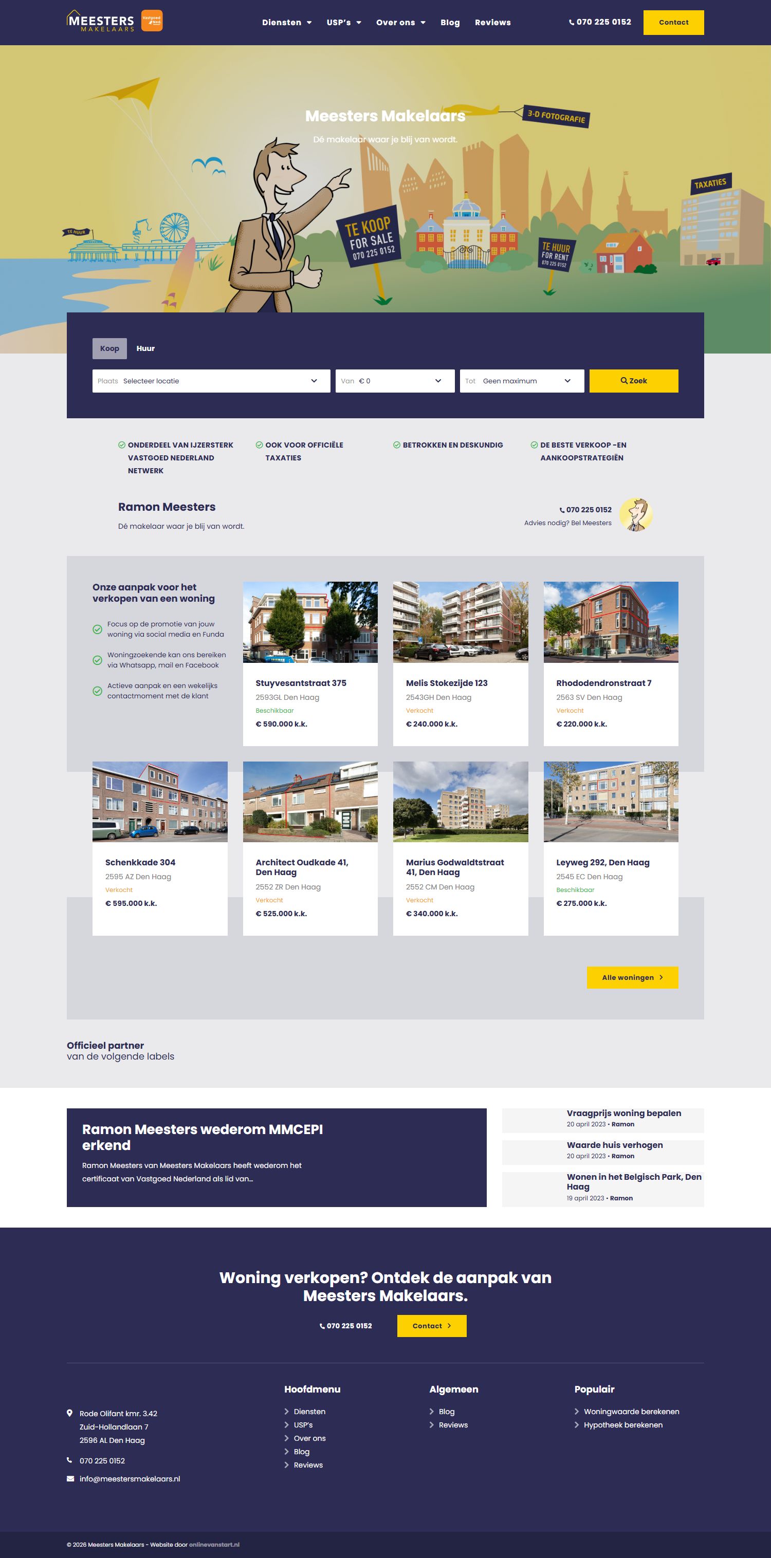 Screenshot van de website van www.meestersmakelaars.nl