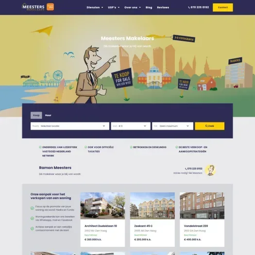 Screenshot of the website of www.meestersmakelaars.nl