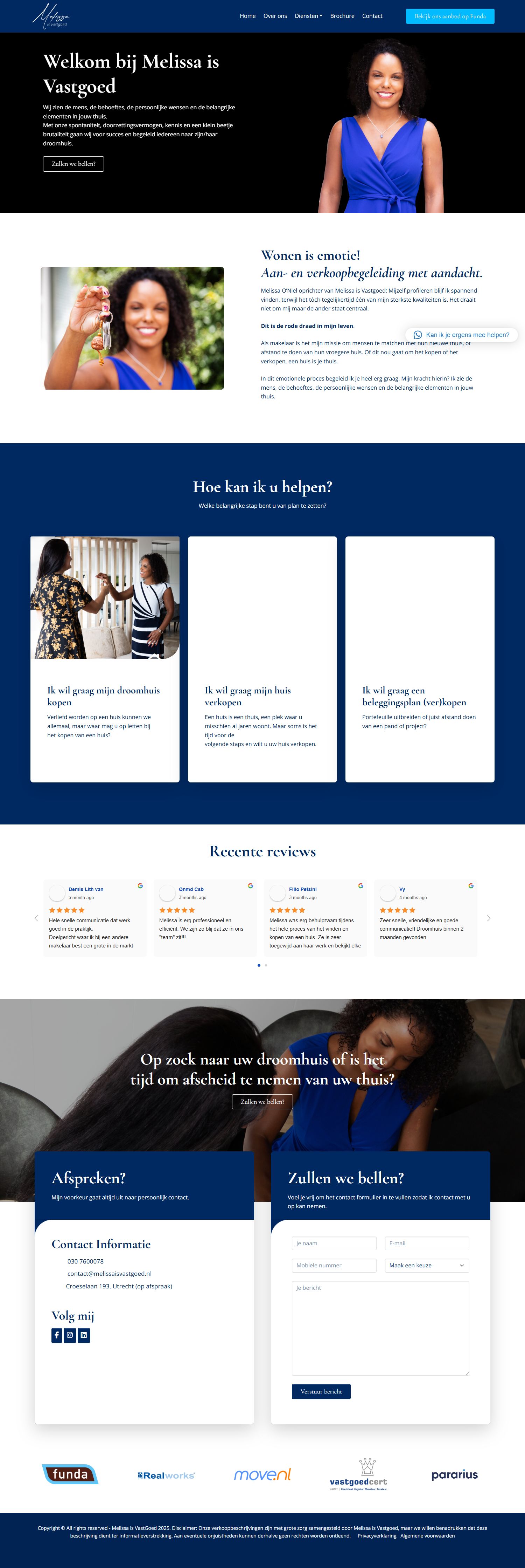 Screenshot van de website van melissaisvastgoed.nl
