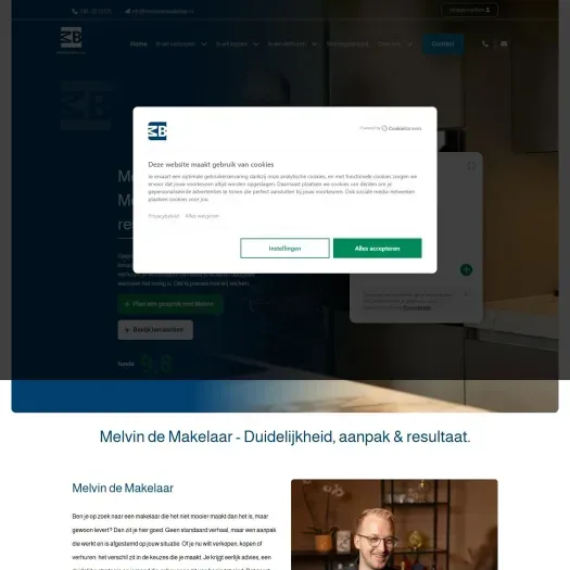 Screenshot of the website of www.melvindemakelaar.nl